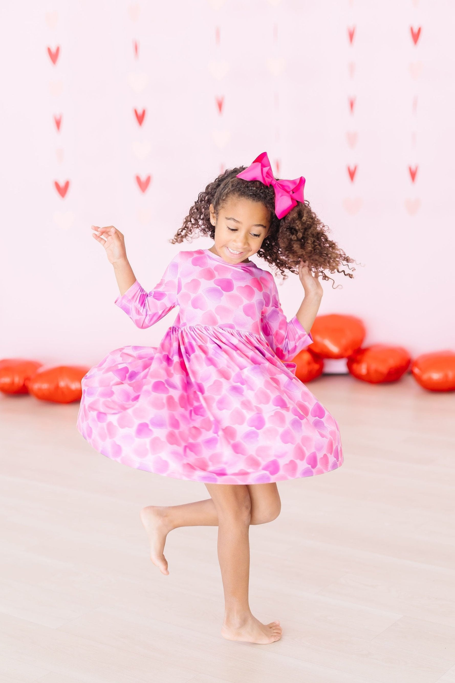 Happy Heart Day 3/4 Sleeve Pocket Twirl Dress Mila & Rose ®