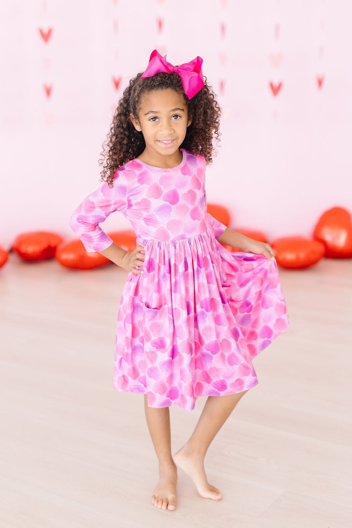 Happy Heart Day 3/4 Sleeve Pocket Twirl Dress Mila & Rose ®