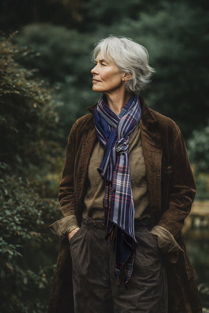 Harbor Plaid Silk Scarf Late Sunday Afternoon