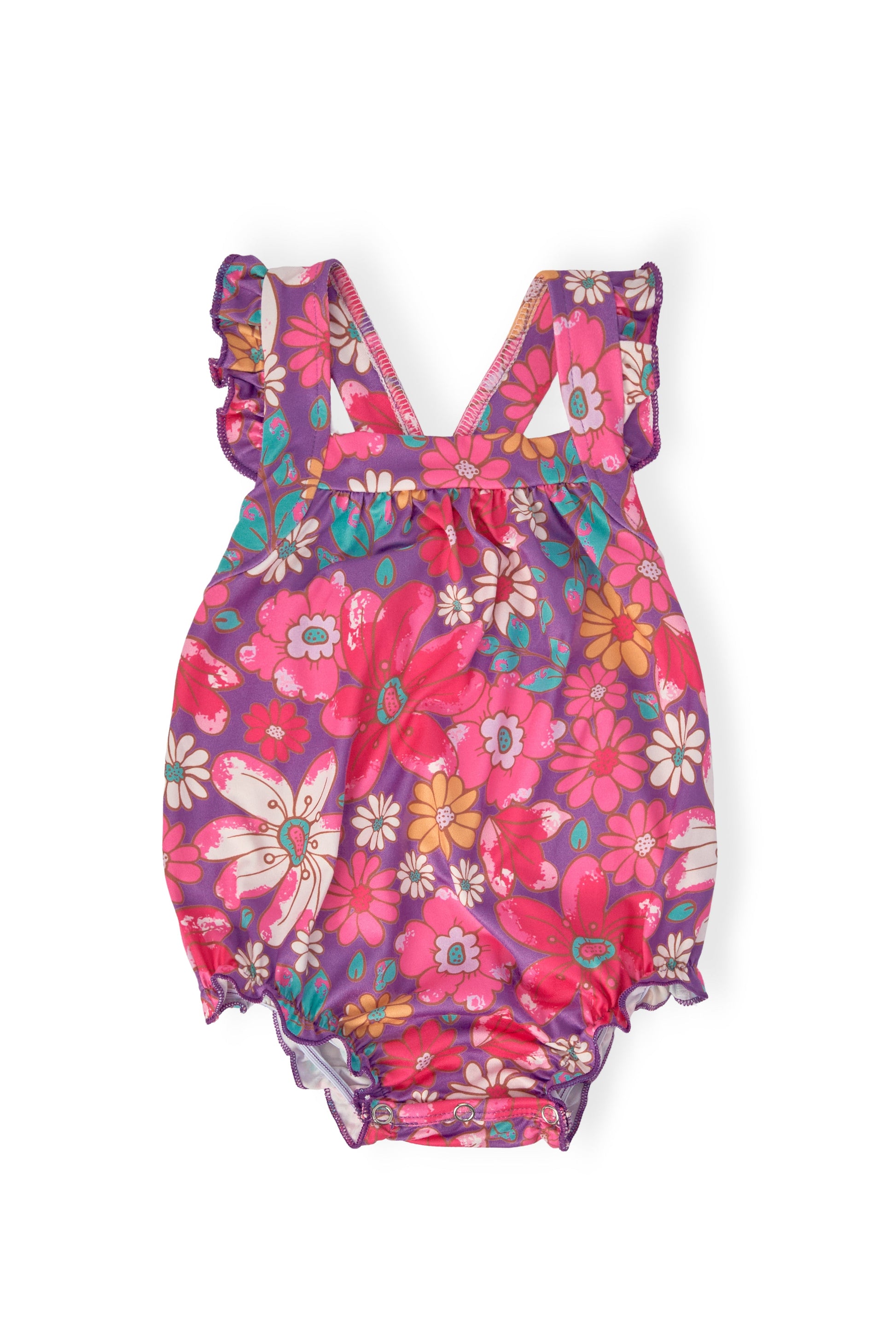 Hawaiian Floral Ruffle Cross Back Romper Mila & Rose ®