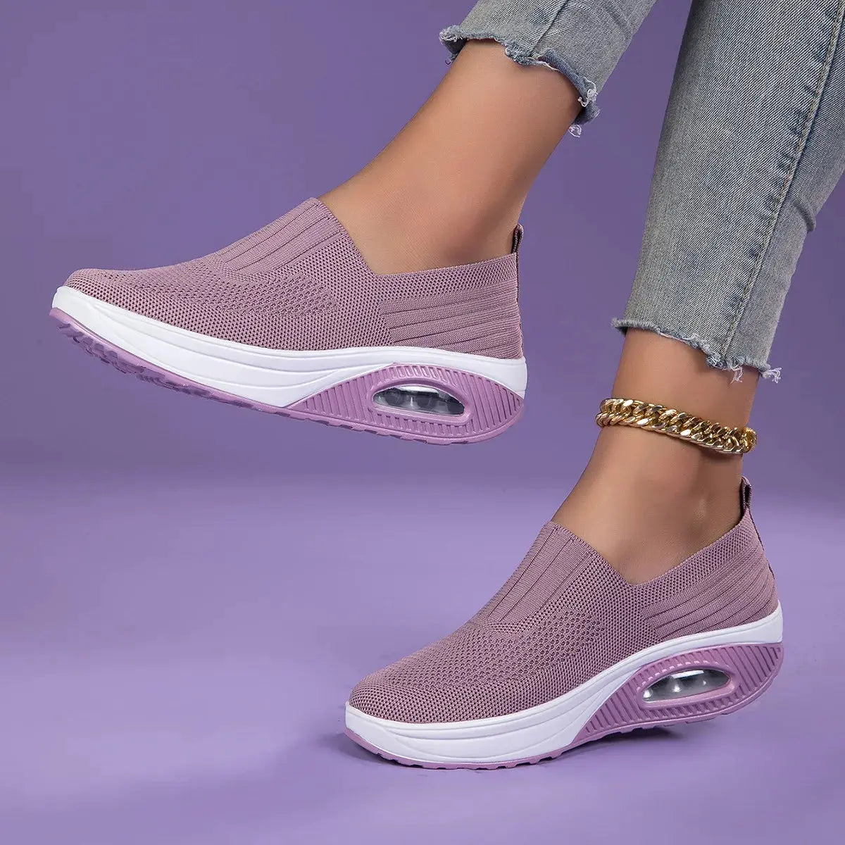 New Women's Low Top Sports Mesh Casual Running Shoes Solid Color Air Cushion Soft Bottom EVA Fashion Trend for Winter NovaCart