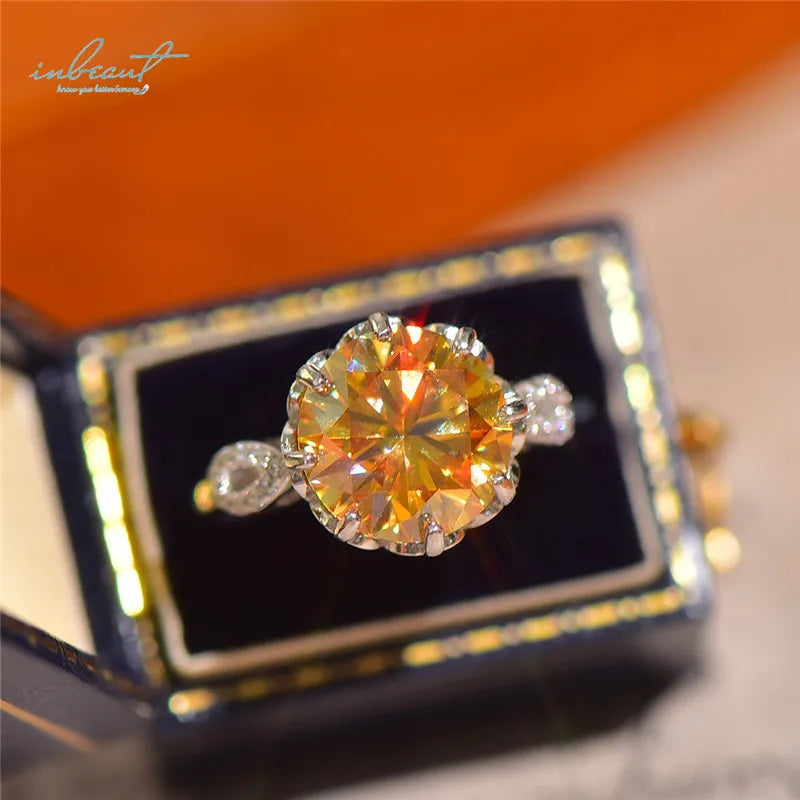 Silver 925 Original 5 Carat Excellent Cut Pass Diamond Test Yellow Moissanite Blossom Ring for Women Wedding Gemstone Jewelry NovaCart