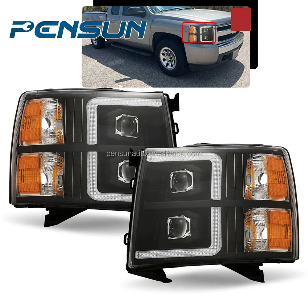 Auto Parts ABS Material Headlight Assembly 2007-2013 for Chevy for Silverado 1500HD 2500HD With LED Lens DRL Headlights Black NovaCart