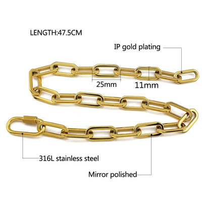 Gold Color Big Carabiner Lock Clasp Chain Link Charm Femme Bracelet for Women Handmade Statement Bracelet Necklace Sets NovaCart