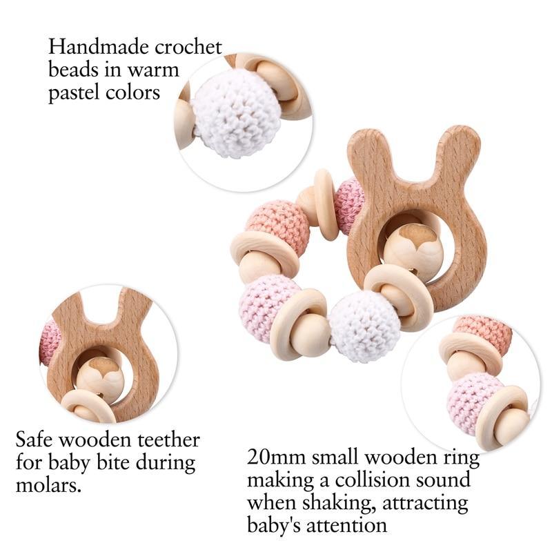Wooden Teether Hedgehog Crochet Beads Wood Crafts Ring Engraved Bead Baby Teether Wooden Toys For Kids Rattle Stevvex