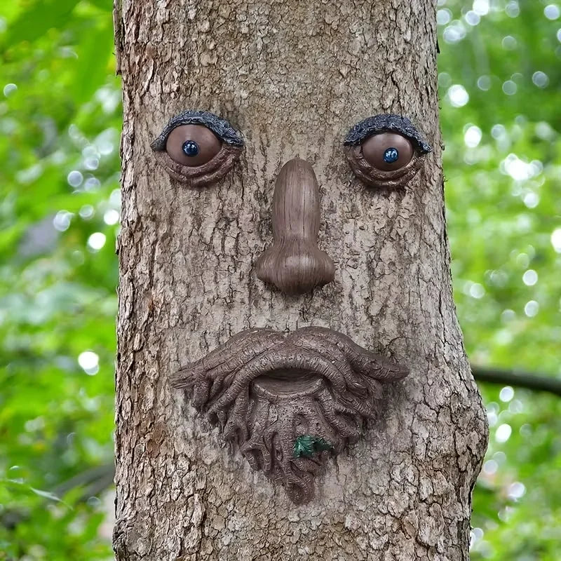 Tree Face Wall Hanging, Brown Resin Face Sculpture for Garden Decor, Whimsical Forest Spirit Ornament with Woodland Theme NovaCart