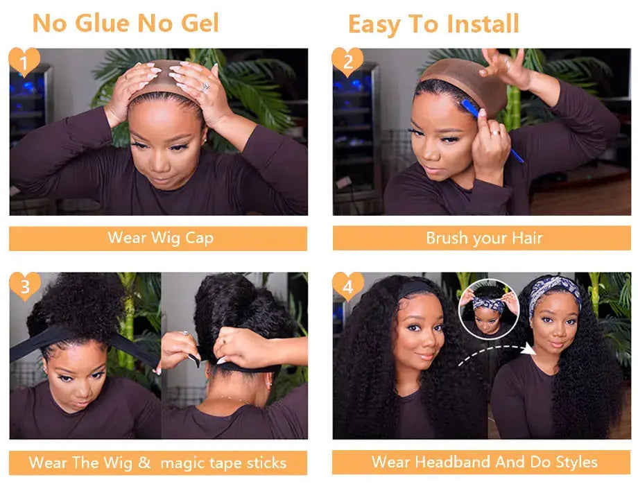 Afro Kinky Curly Headband Wig Human Hair Brazilian Curly Remy Afro Kinky Headband Wig For Black Women Machine Made No Glue Yarra NovaCart