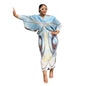 Hot Selling V-neck Bat Sleeve Printed Pleated Dress Stretch Fabric Dresses