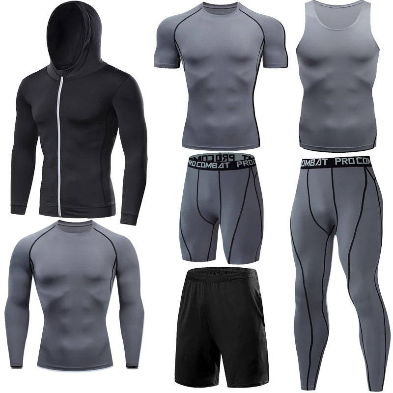 Compression 7 Pieces Sets High Quality Men Quick Dry  Polyester Sports Track Suit Training Sportswear Sports Suit NovaCart