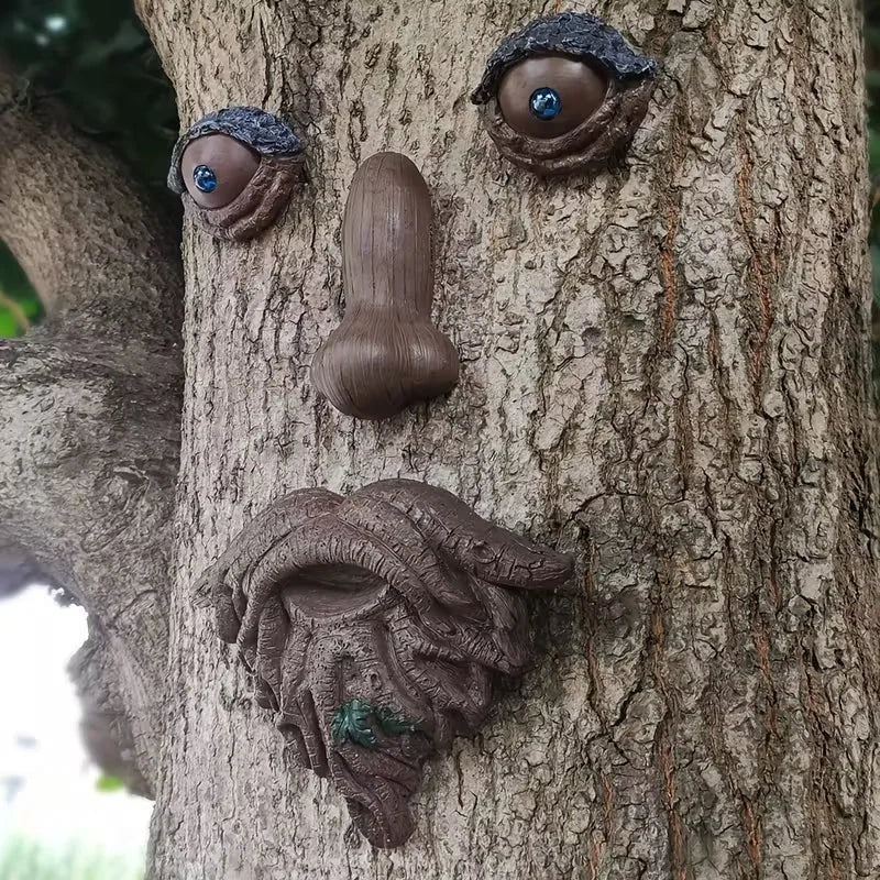 Tree Face Wall Hanging, Brown Resin Face Sculpture for Garden Decor, Whimsical Forest Spirit Ornament with Woodland Theme NovaCart