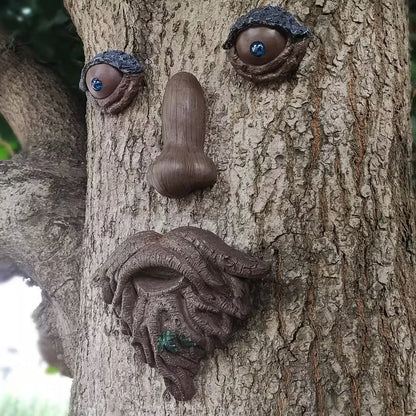 Tree Face Wall Hanging, Brown Resin Face Sculpture for Garden Decor, Whimsical Forest Spirit Ornament with Woodland Theme NovaCart