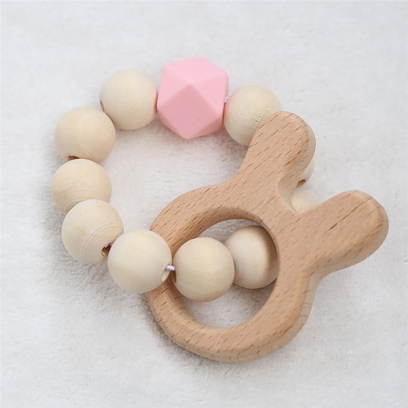 Modern Baby Silicone Wooden  Nursing Bracelets Wood Teether Silicone Beads Teething Wood Rattles Toys for Baby Stevvex