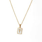 18K Golden Chain Necklaces Male Square Natural Shell Initial Letters Pendant Stainless Steel Jewelry