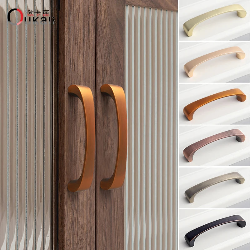 Oukali Nordic Style Atmospheric Brushed Brass Cabinet Wardrobe Knobs Handles Kitchen Bedroom Furniture Handles NovaCart