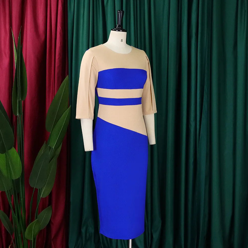 D381 Latest Design Half Sleeve Contrast Color Elegant Dresses for Ladies Office Dresses Women Formal Work Career Dresses NovaCart