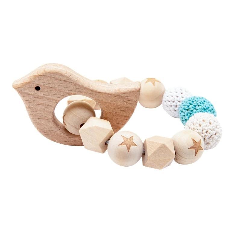 Wooden Teether Hedgehog Crochet Beads Wood Crafts Ring Engraved Bead Baby Teether Wooden Toys For Kids Rattle Stevvex