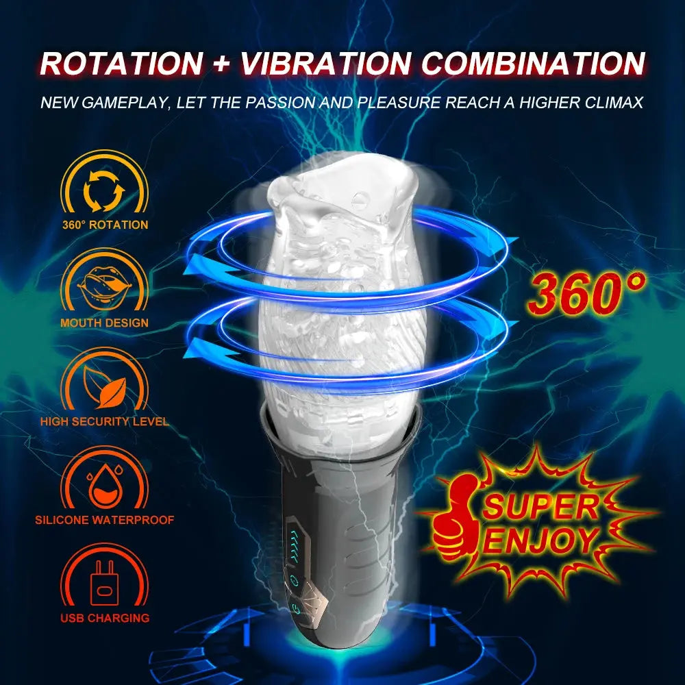 Experience Ultimate Pleasure with the GAWK 3000 Powerful Male Masturbator Cup - Rotating and Vibrating for Enhanced Endurance