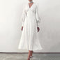 Single Breasted Dress High Waist Satin Long Dress V Neck Women Midi Dresses Lantern Sleeve