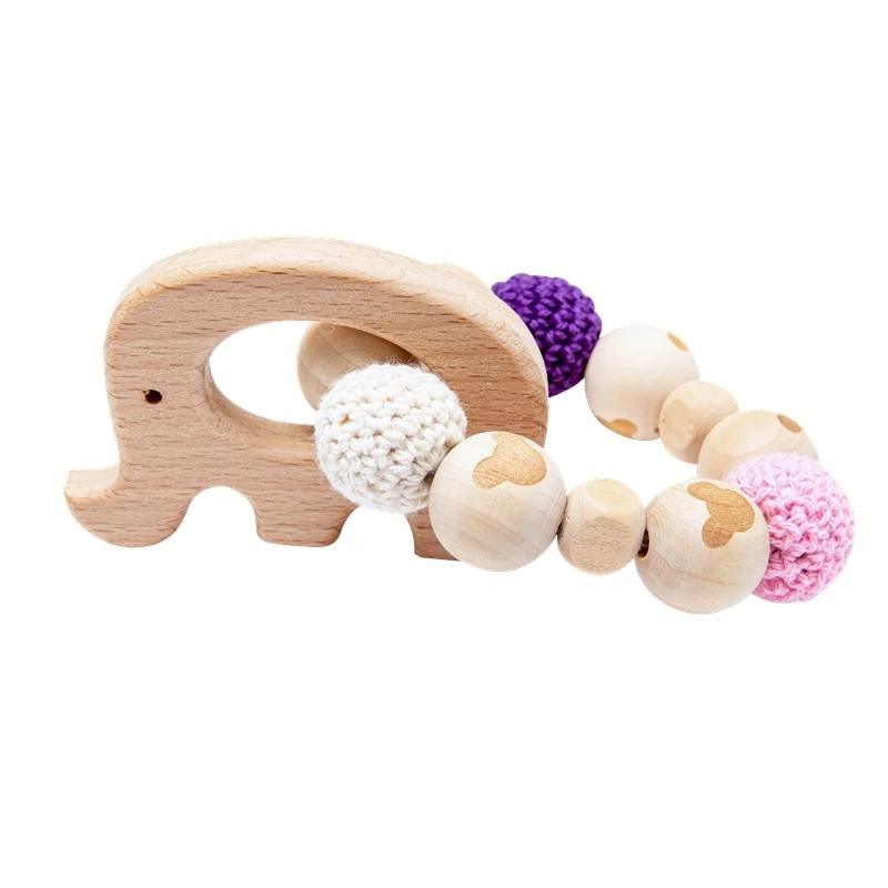 Wooden Teether Hedgehog Crochet Beads Wood Crafts Ring Engraved Bead Baby Teether Wooden Toys For Kids Rattle Stevvex