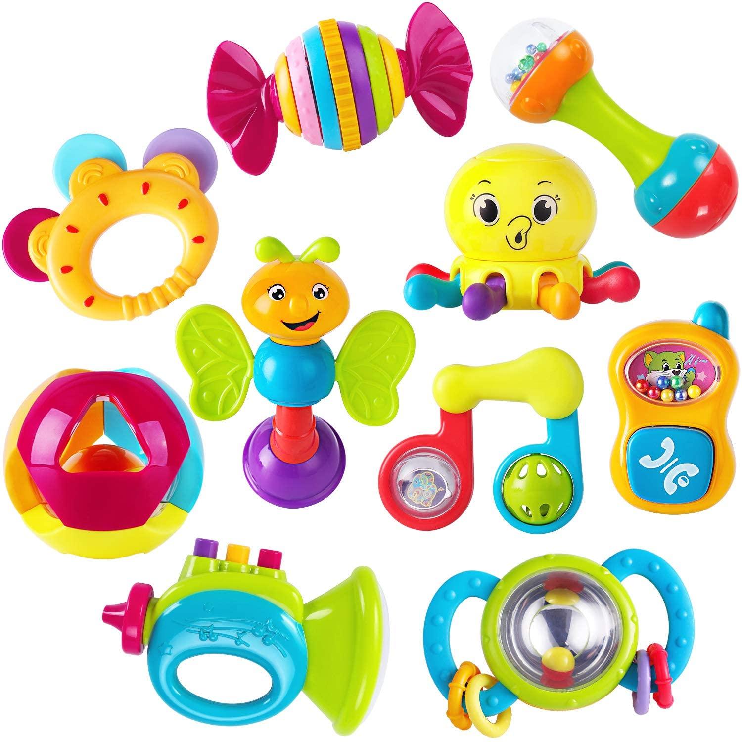 Baby Rattles Teether Shaker Grab and Spin Rattle Musical Toy Set Early Educational Toys For Baby Stevvex
