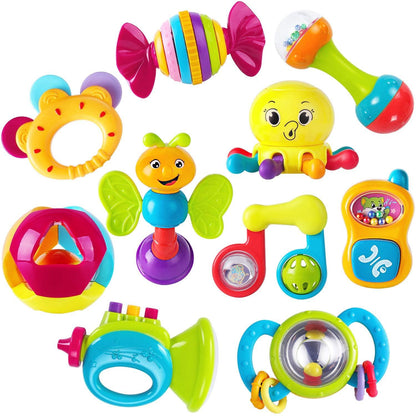 Baby Rattles Teether Shaker Grab and Spin Rattle Musical Toy Set Early Educational Toys For Baby Stevvex