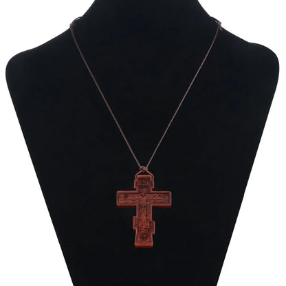 INRI red and black wood cross necklace rope chain religious