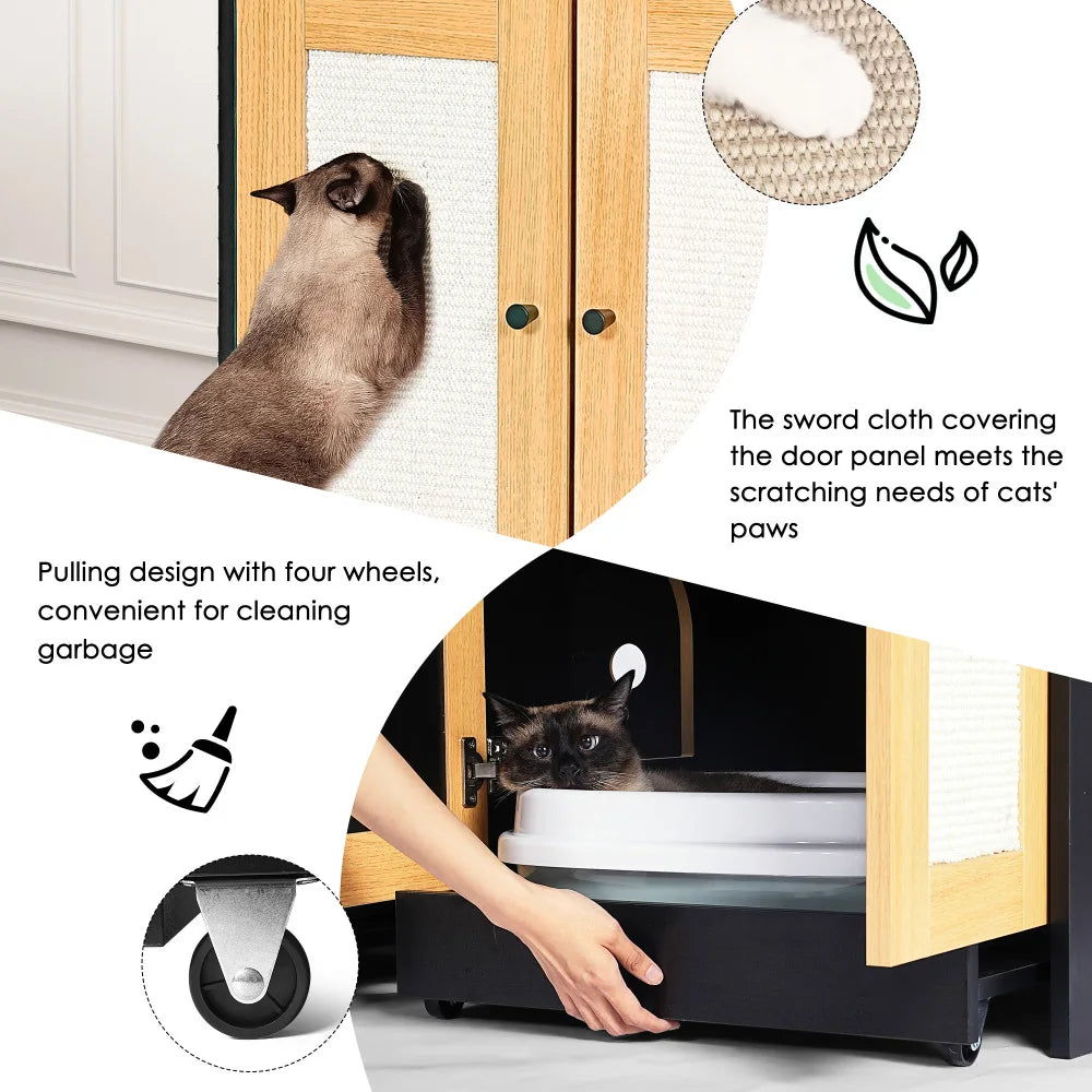 Double Litter Box Enclosure,Cat Litter Box Enclosure for 2 Cats,  47" L X 19.8" W X 21.8" H,Black NovaCart