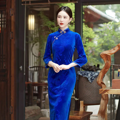 202 National Style Slimming Long Nine-minute Sleeve Wedding Mother Show Wholesale New Velvet Jacquard Cheongpao NovaCart