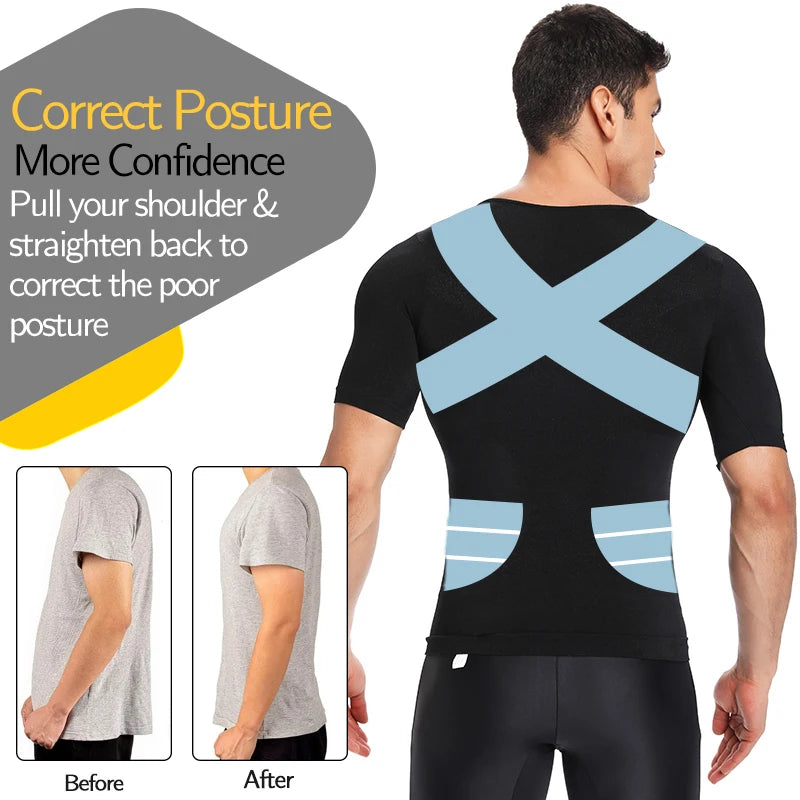1/2 PCS Men Body Shaper T-Shirt Slimming Shapewear Corrective Posture Belly Control Compression Man Modeling Underwear Corset NovaCart