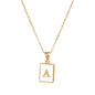 18K Golden Chain Necklaces Male Square Natural Shell Initial Letters Pendant Stainless Steel Jewelry