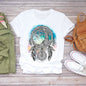 Dream Feather Print Summer Short Sleeve T-Shirts Top Graphic Plue Size