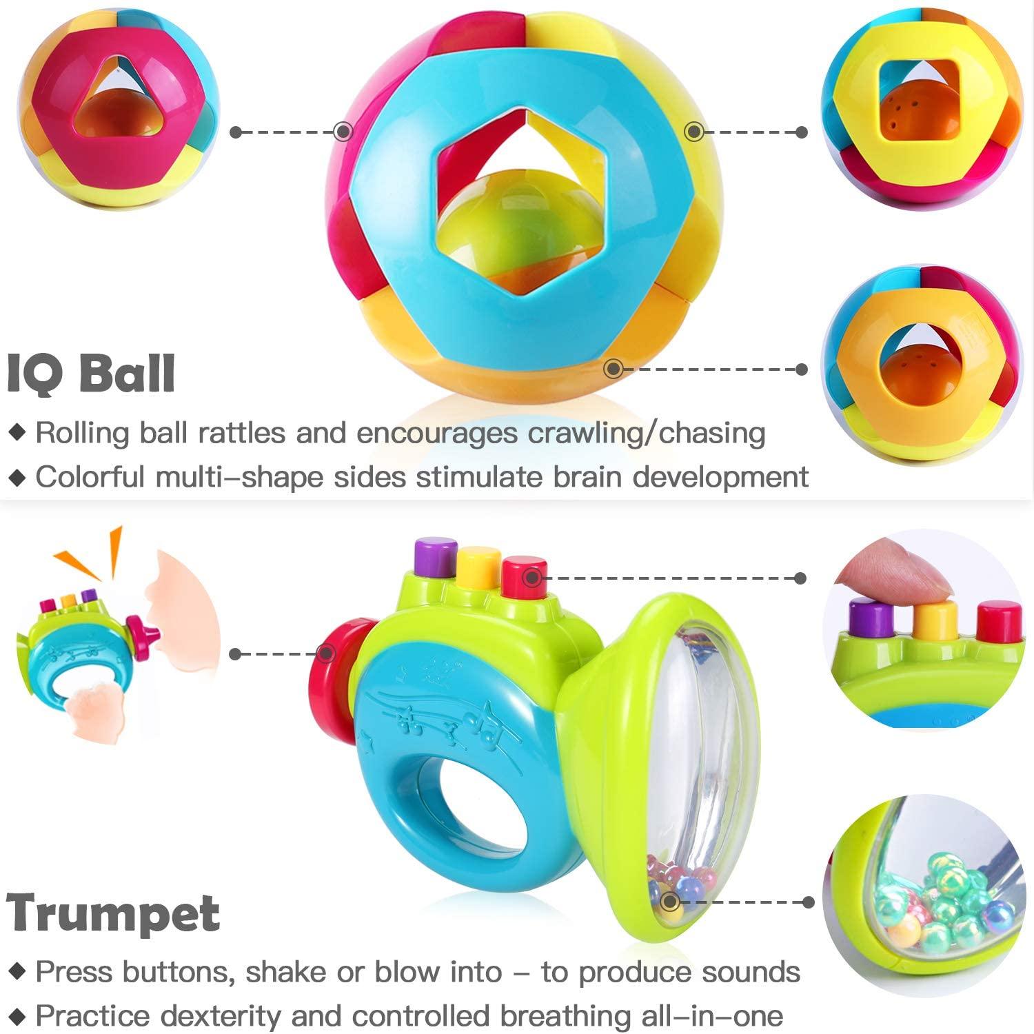 Baby Rattles Teether Shaker Grab and Spin Rattle Musical Toy Set Early Educational Toys For Baby Stevvex