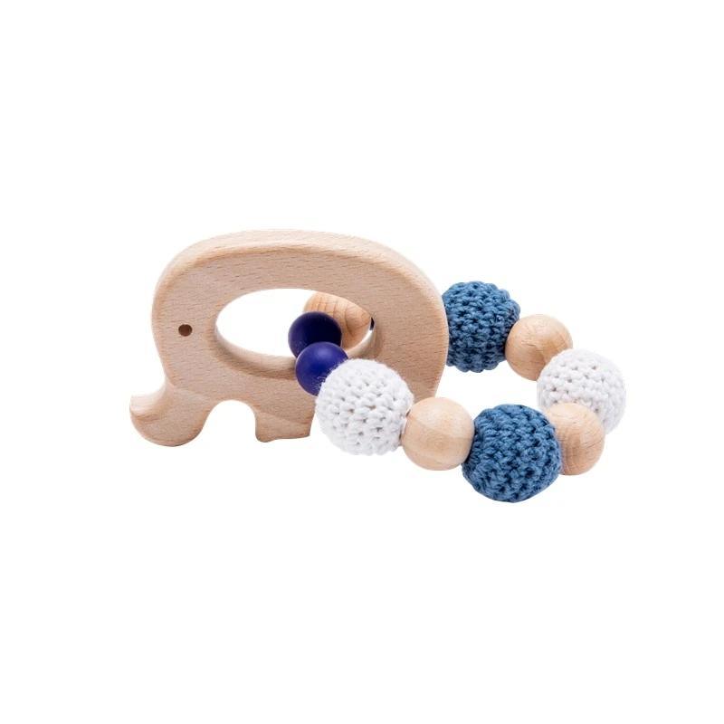 Wooden Teether Hedgehog Crochet Beads Wood Crafts Ring Engraved Bead Baby Teether Wooden Toys For Kids Rattle Stevvex