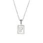 18K Golden Chain Necklaces Male Square Natural Shell Initial Letters Pendant Stainless Steel Jewelry