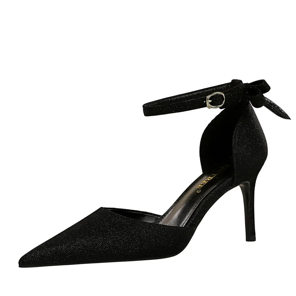 286-A2 BIGTREE European and American Fashion Women's Shoes Hollow Shallow Mouth Pointed Bow Women's High Heels NovaCart