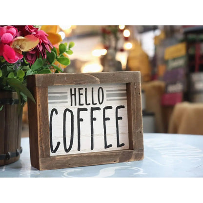 Parisloft Hello Coffee Barn Wood Small Box Sign for Kitchen Decor Coffee Bar, Rustic Wooden Coffee Sign Plaque Freestanding Farm NovaCart