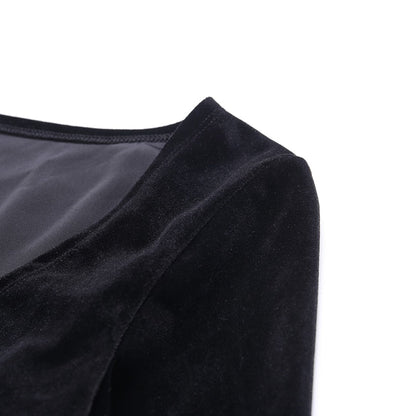 Ins Goth Sexy Women Gothic Crop Top Flare Long Sleeve Lace Hollow Out Black  V-neck T-shirt
