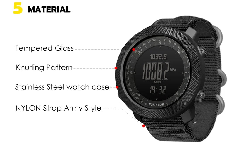 NORTH EDGE Men's sport Digital watch Hours Running Swimming Military Army watches Altimeter Barometer Compass waterproof 50m NovaCart