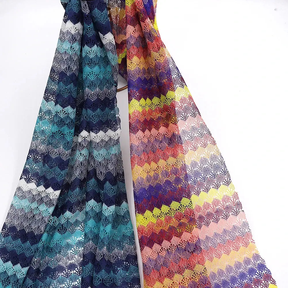 Latest Design Wave Pattern Polyester Lace Fabric for Women's Clothing Underwear Bags Home Textiles Use Colorful Knitted Material NovaCart