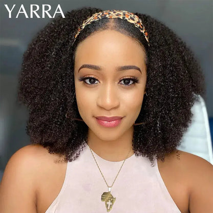 Afro Kinky Curly Headband Wig Human Hair Brazilian Curly Remy Afro Kinky Headband Wig For Black Women Machine Made No Glue Yarra NovaCart