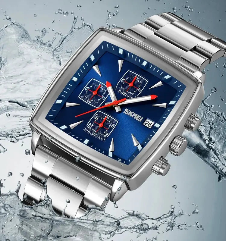 Elevate Your Style with the SKMEI 9331 Men's Luxe Quartz Watch - Stainless Steel Band, Square Dial, and Luminous Hands
