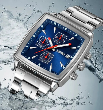 Elevate Your Style with the SKMEI 9331 Men's Luxe Quartz Watch - Stainless Steel Band, Square Dial, and Luminous Hands