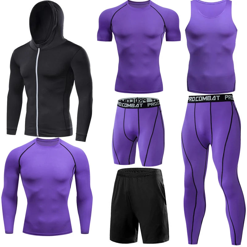 Compression 7 Pieces Sets High Quality Men Quick Dry  Polyester Sports Track Suit Training Sportswear Sports Suit NovaCart