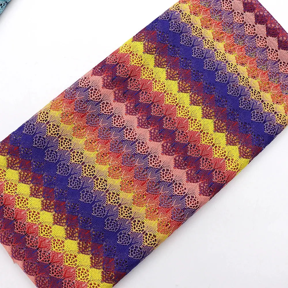 Latest Design Wave Pattern Polyester Lace Fabric for Women's Clothing Underwear Bags Home Textiles Use Colorful Knitted Material NovaCart