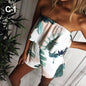 Floral Print Ruffles Strapless Rompers Summer Pleated Chest Wrapped Playsuits Womens Jumpsuit