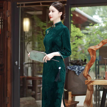 202 National Style Slimming Long Nine-minute Sleeve Wedding Mother Show Wholesale New Velvet Jacquard Cheongpao NovaCart