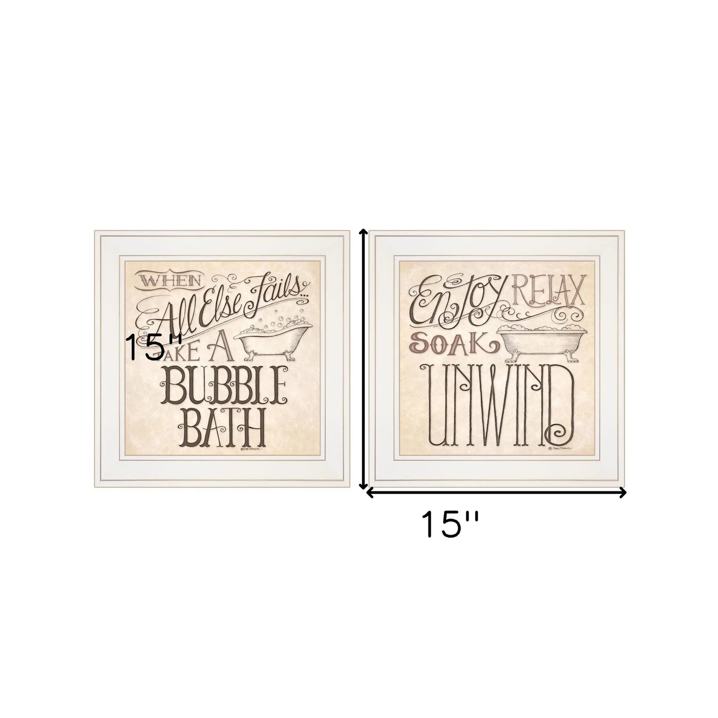 HMS Set of Two White Framed Bathroom Wall Art Prints Soak and Unwind-Home Decor NovaCart
