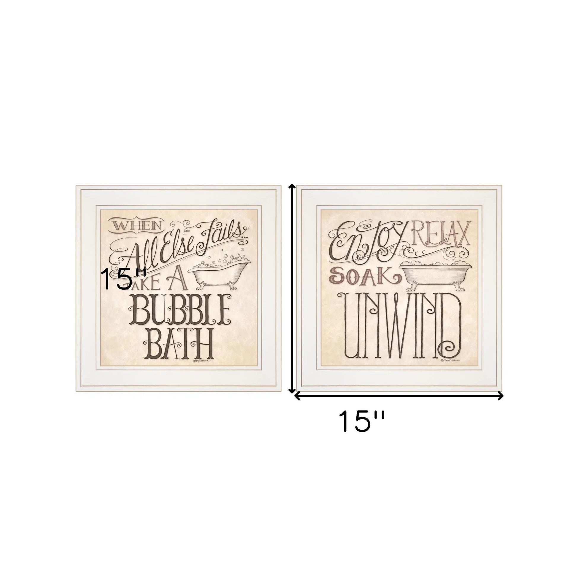 HMS Set of Two White Framed Bathroom Wall Art Prints Soak and Unwind-Home Decor NovaCart