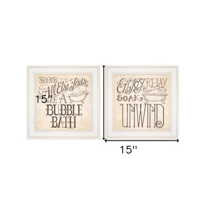 HMS Set of Two White Framed Bathroom Wall Art Prints Soak and Unwind-Home Decor NovaCart