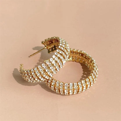RAKOL ZPE350 Wholesale Sparkling Cubic Zirconia Elegant 18K Gold Plated Zircon Hoop Earrings  Party Women Jewelry Gifts NovaCart
